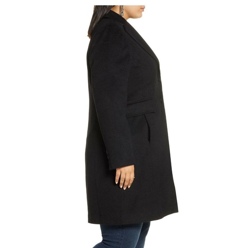 $320 HALOGEN TAILORED Wool Blend Topcoat TRENCH COAT WINTER WARM BLACK PLUS SIZE - Picture 3 of 9